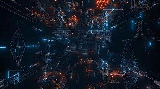 Data transfer and future technology, cyber security concept background, abstract hi speed digital internet. Motion blurs. Abstract technology and cyber space environment 3D render, 4k Video
