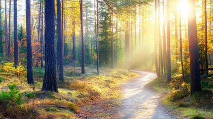 Fototapeta premium Serene Autumn Forest with Colorful Foliage