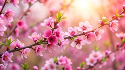 Obraz premium Extreme close-up of blooming pink peach tree with delicate blossoms during spring season