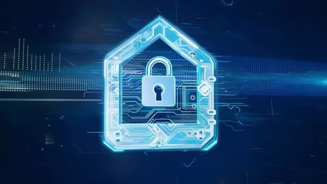 Cyber security motion graphic large 3D padlock floating over polygonal background binary code symbolizing data protection privacy indynamic hightech visual presentation security secure cyber