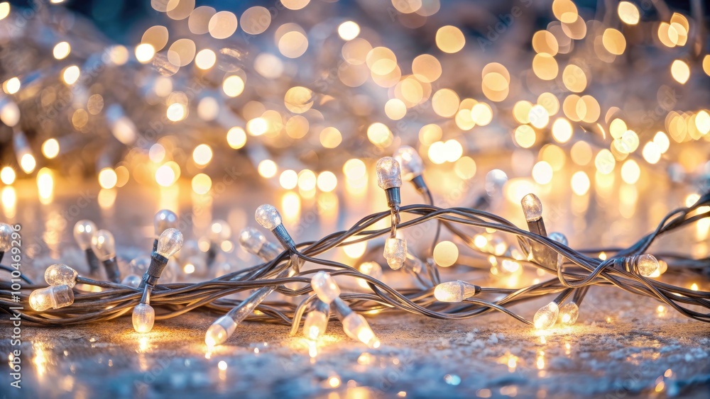 Poster christmas festive string lights glowing softly against a blurred background, creating a warm and inv