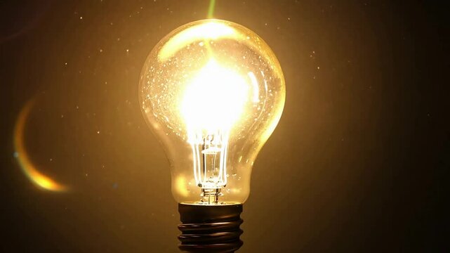 Light bulb shines on black background. Generative AI