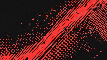 Fototapeta premium Abstract background with red brush strokes and halftone pattern.