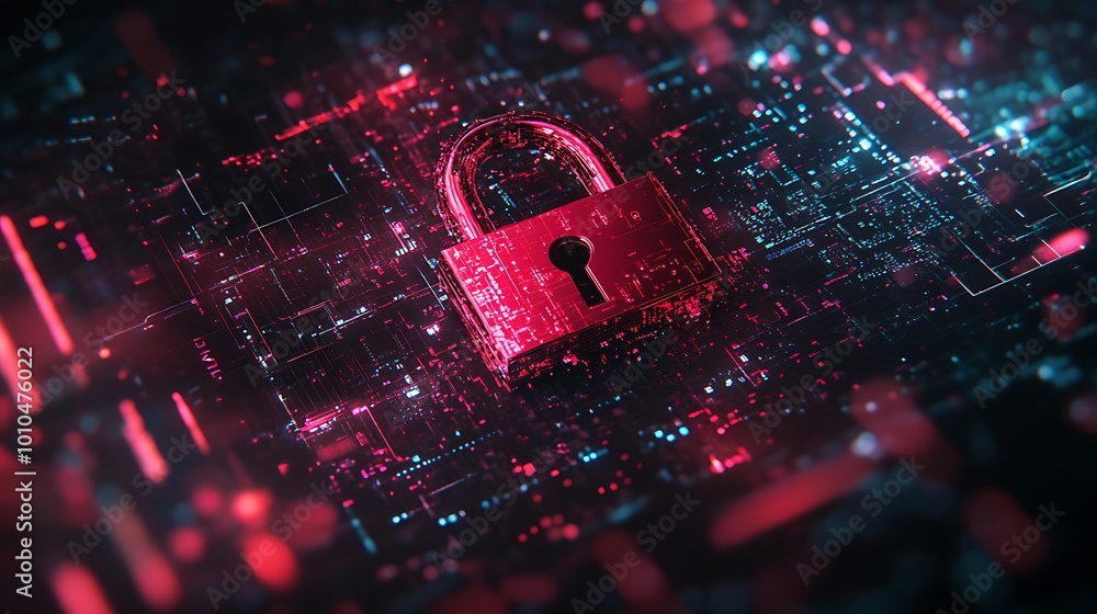 Aufkleber a red padlock sits on a digital circuit board, representing data protection and security.