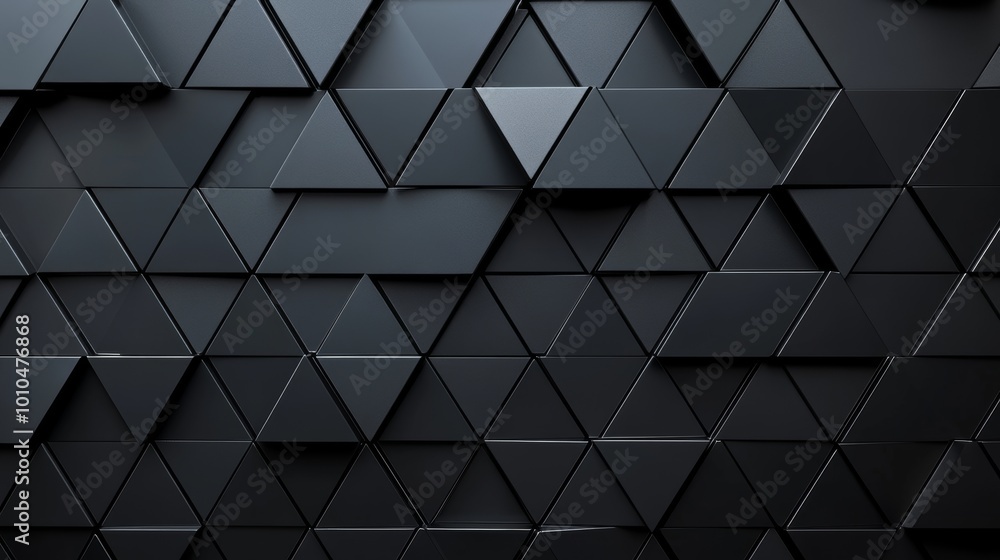 Wall mural interlocking black triangular prisms forming a seamless diamond pattern, reflective surfaces with su