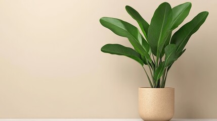 Minimalist Plant in a Modern Pot on Neutral Background