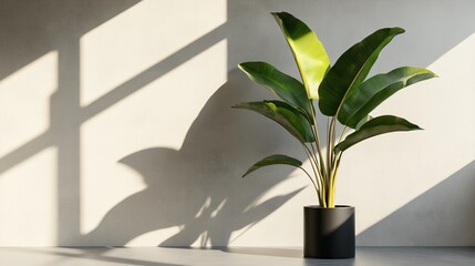Minimalist Plant in a Modern Pot on Neutral Background