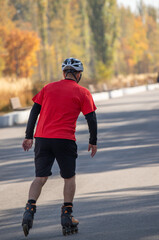 A man in a red shirt