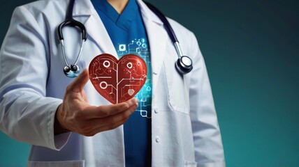 Concept of medical technologies and heart day with cardiologist, scientific research in the field of artificial intelligence technologies