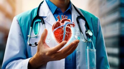 Concept of medical technologies and heart day with cardiologist, scientific research in the field of artificial intelligence technologies