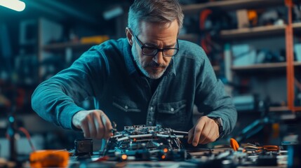 A Man Working on a Drone in His Workshop