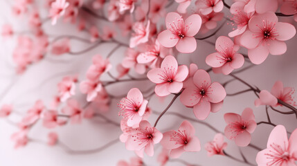 Fototapeta premium Soft pink cherry blossoms in bloom against a blurred background