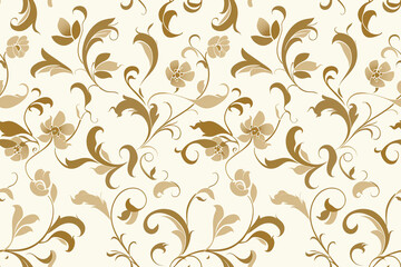 Seamless pattern background of intertwining arabesque scrolls and flourishes in antique gold