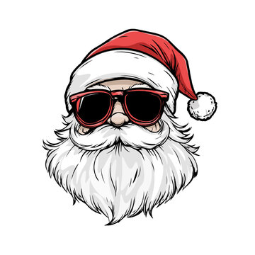 Cool Santa Claus with Red Sunglasses Cartoon. Stylish Santa in Shades and Santa Hat Illustration