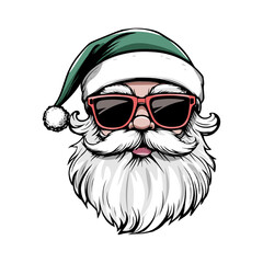 Cool Santa Claus with Red Sunglasses Cartoon. Stylish Santa in Shades and Santa Hat Illustration
