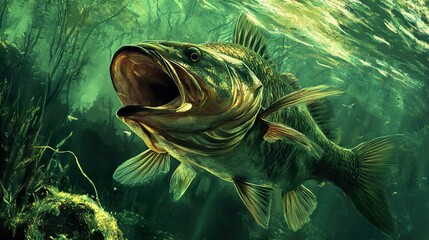 Largemouth Bass Underwater: A Close-Up View of a Predator