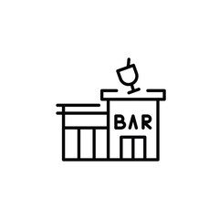 Bar icon. Simple line art of a bar building with a glass on top, representing a drinking establishment. Perfect for nightlife, entertainment, and restaurant-themed projects. Vector illustration