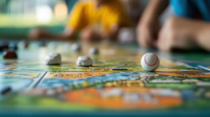 Obraz premium Close-up of a Baseball Game Piece on a Board Game Table