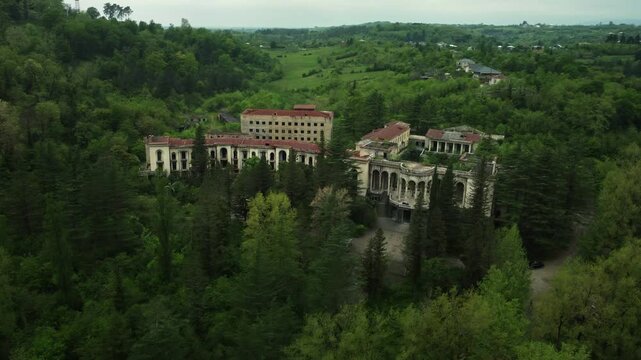 Aerial Footage of Abandoned Medea Sanatorium in Tskhaltubo Linked to Stalin