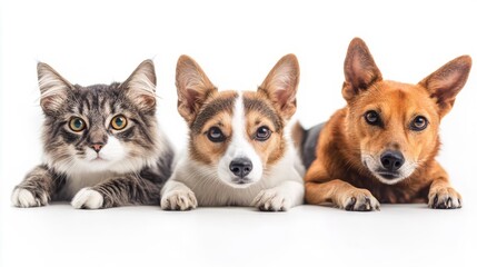 Trio of Adorable Domestic Pets Posing on White Background