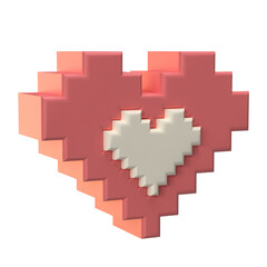 3D Rendering of Heart, Love 8 Bit Icon for  Website, Application, and Banner. Retro Heart, Love 8 Bit 3D Illustration.