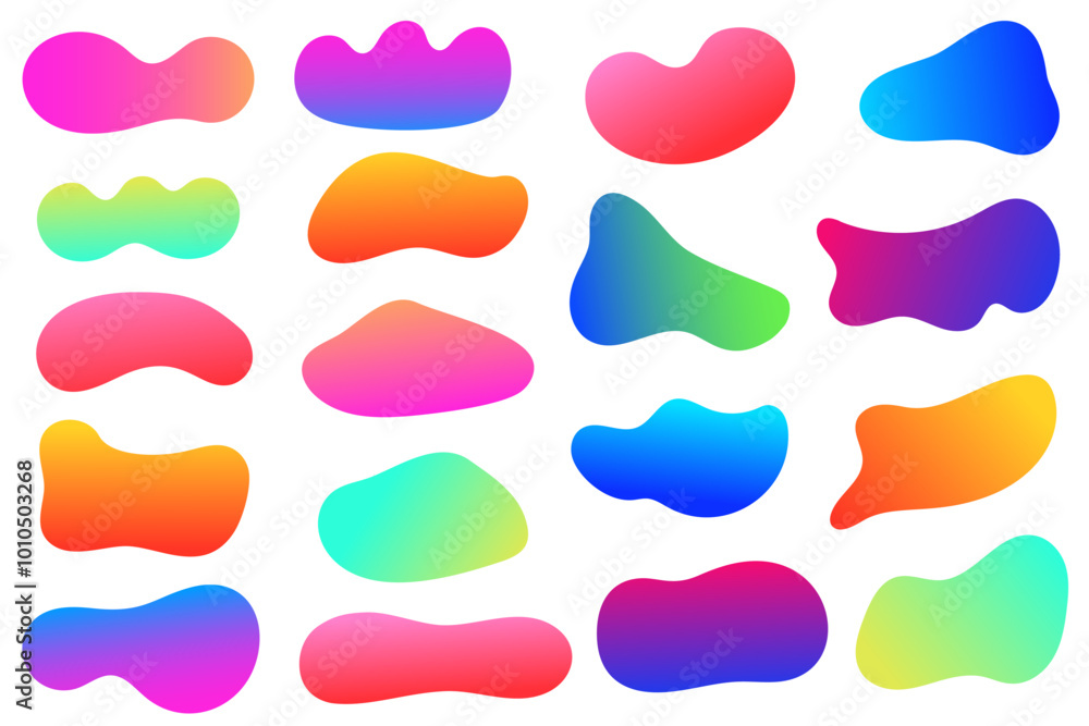 Poster abstract gradient shapes. colored fluid vector blobs. liquid neon gradation forms. organic neon irre