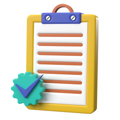 3D illustration of a Checklist and Approval Badge.