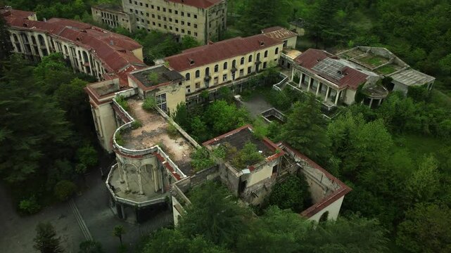 Aerial View of Abandoned Medea Sanatorium in Tskhaltubo from Soviet Era