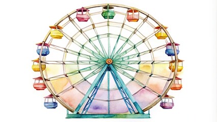 Ferris wheel watercolor clipart isolated on white background