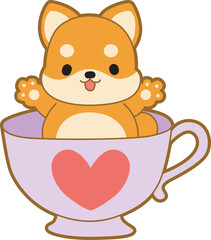 Fototapeta premium Cute puppy kawaii dog lovely animal vector icon. Fluffy Shiba Inu pet stickers. Happy doggy activities illustrations.