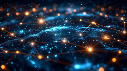 Fototapeta premium 3D Rendered Abstract Background of a Digital Network with Glowing Connections and Nodes