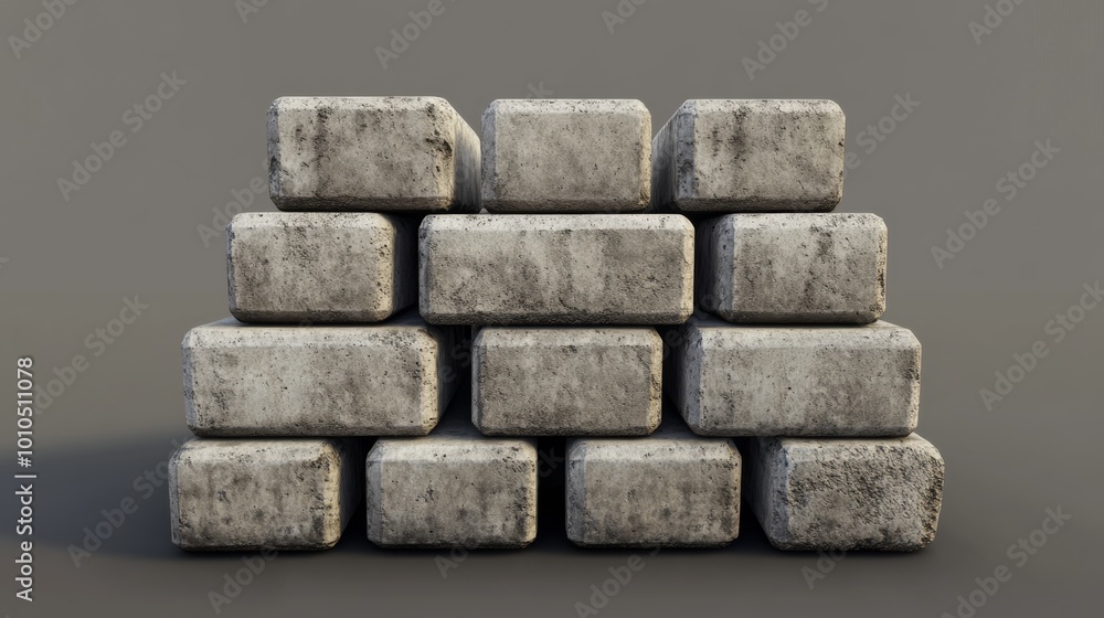 Poster a stack of weathered, gray bricks arranged in a pyramidal shape against a neutral background.