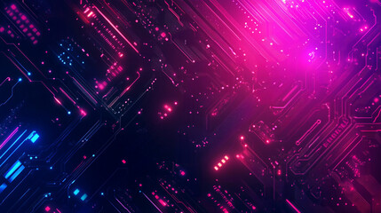 Abstract technology concept. Futuristic Abstract Circuit Board with Neon Colors. A vibrant, digital artwork showcasing an abstract circuit board illuminated by neon blue and pink lights 