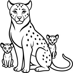 Fierce Cheetah Mother Growling in Vector Art as She Defends Her Young Ones
