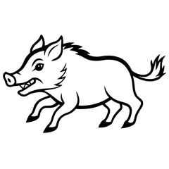 Vector Illustration of a Wild Boar Charging with Tusks in a Dynamic Forest Setting
