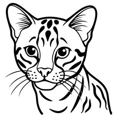 Frustrated Ocelot Vector Art Depicting Narrowed Eyes Among Lush Greenery
