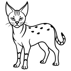 Ears Back Upset Serval Illustrated in a Vivid Vector Style Against the Savannah
