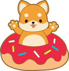 Cute puppy kawaii dog lovely animal vector icon. Fluffy Shiba Inu pet stickers. Happy doggy activities illustrations.
