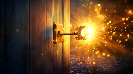 Magical key opening door to dimension of light with golden light, magic, key, door, dimension, light, golden, mystical