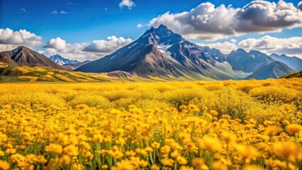 Fototapeta premium Field of yellow flowers against mountain background