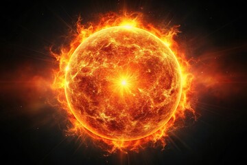 Fototapeta premium Fiery celestial body radiating energy against dark background