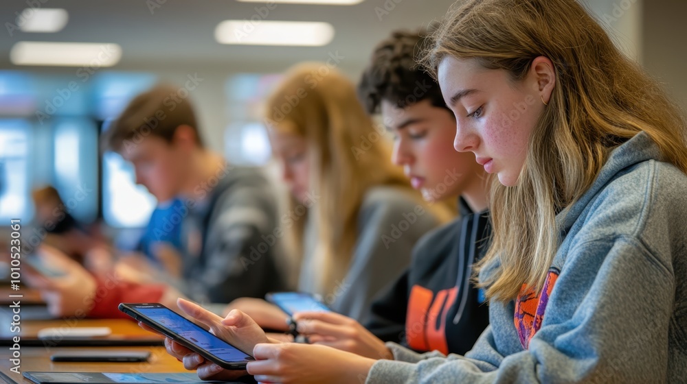 Poster students engaging with bite-sized microlearning modules on their mobile devices.