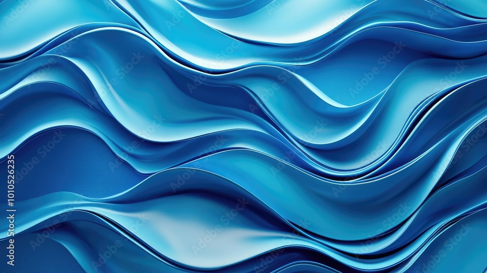 Poster vibrant blue abstract wave patterns flowing across the horizontal frame, creating a dynamic backgrou