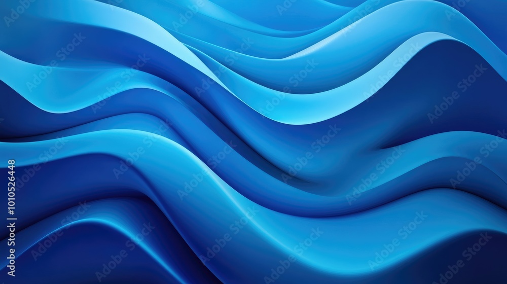 Poster vibrant blue abstract wave patterns in a horizontal layout, creating a smooth flowing background