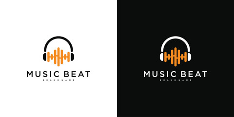 Modern music beat logo design. Premium Vector