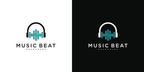 Modern music beat logo design. Premium Vector