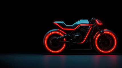 Naklejka premium Innovative motorcycle engine with a neonlit design, featuring energyefficient components and sleek futuristic details