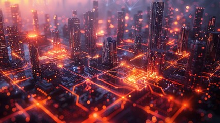 Fototapeta premium Cyberpunk Cityscape: A Futuristic Vision of Urban Technology