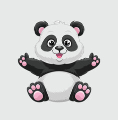 Cute Panda Waving Hand Cartoon Vector Illustration.