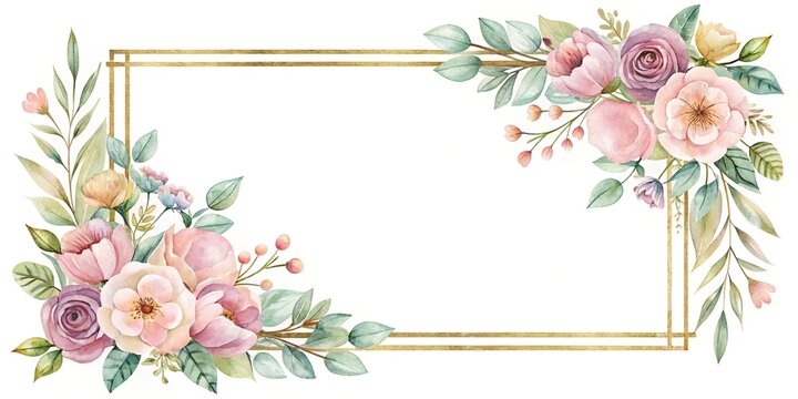 Floral frames double watercolor gold rectangular flower frame corner border pastel colors leading lines